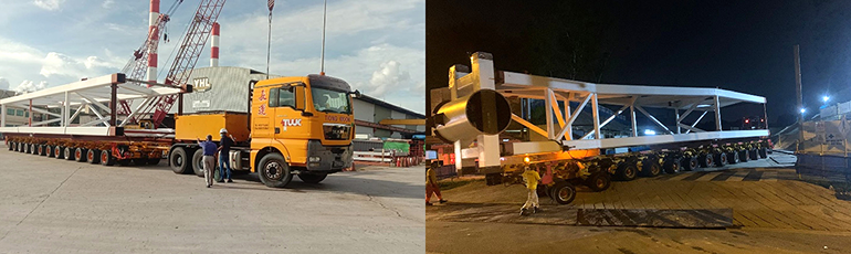 Mega Trusses were transported early each morning, escorted by police, using MSPEs